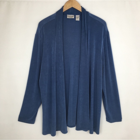 Chico’s Traveler's Open Front Cardigan Slinky Stretchy Blue Women’s Size 16 - Picture 2 of 10